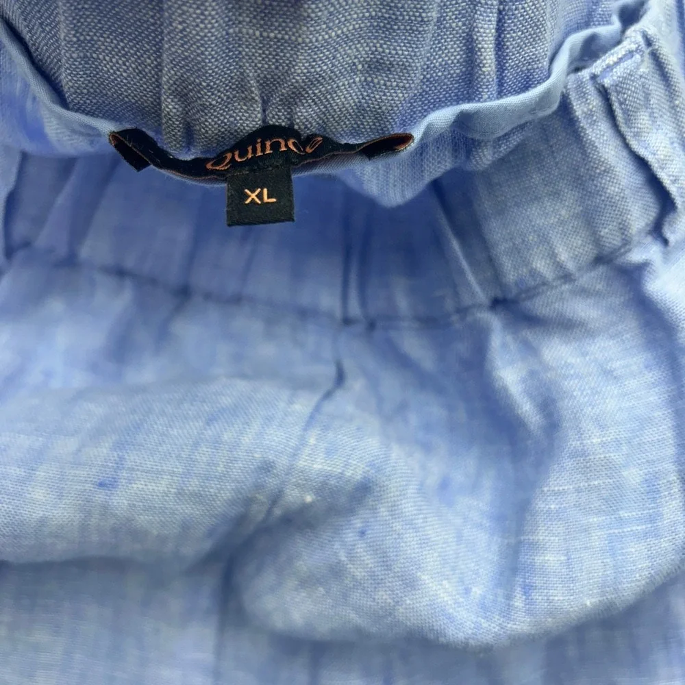 Quince European Linen Pants Womens XL French Blue Elastic Waist Pocket